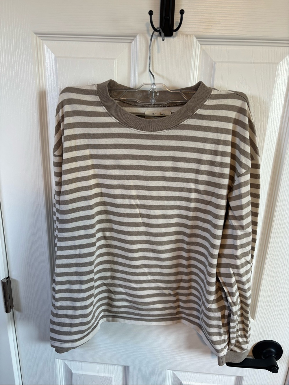 Madewell Taupe & Cream Striped Long-Sleeve Crewneck